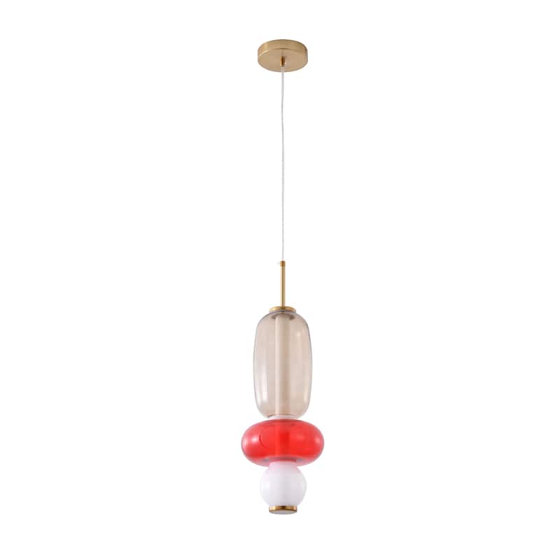 1-Light Gold LED Single Pendant With A Multi-color glass shade