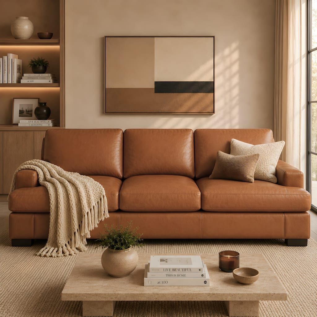 Genuine Leather Sofa with Wooden Legs for Lasting Comfort