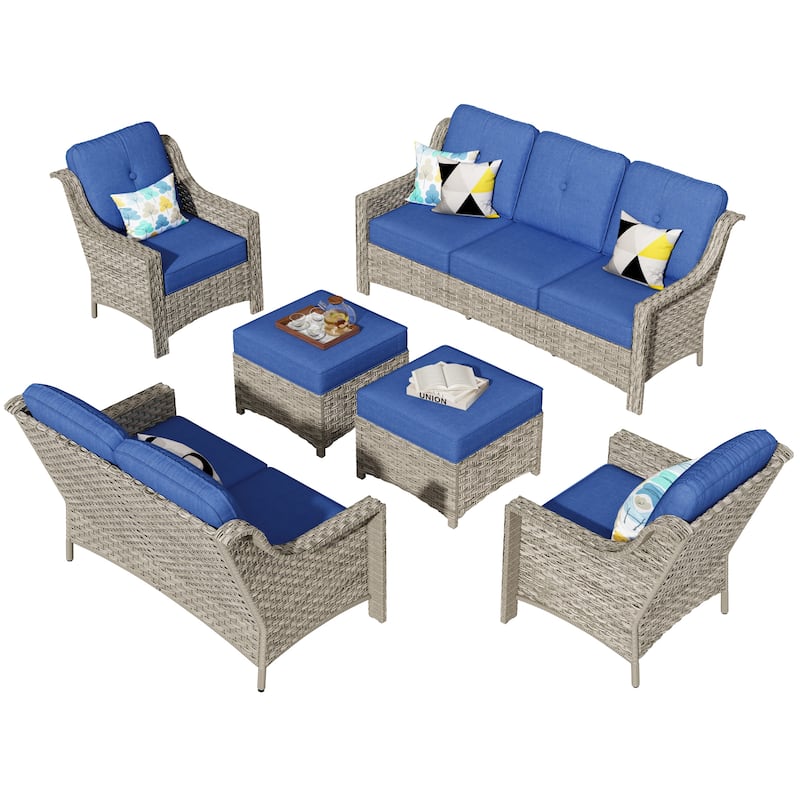 XIZZI 6-Piece Patio Wicker Outdoor Furniture Deep Seat Conversation Sofa Set