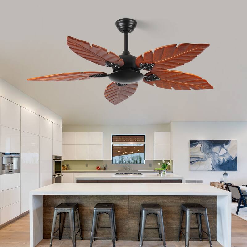 52"Tropical Ceiling Fan (No Light), Palm Leaf Indoor/Outdoor Ceiling Fan for Patio & Living Room, Reversible Fan, Black Bronze