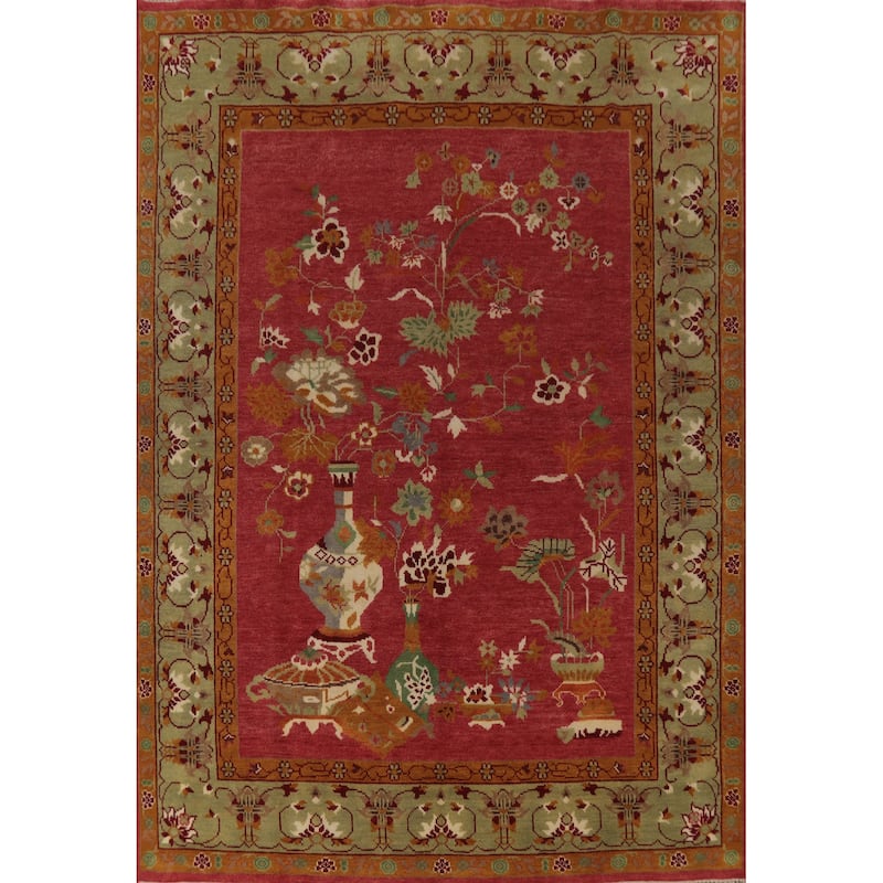 Art Deco Indian Area Rug Handmade Wool Carpet - 7'10" x 10'0"