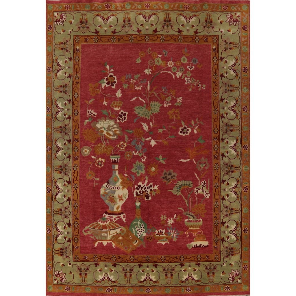 Art Deco Indian Area Rug Handmade Wool Carpet - 7'10" x 10'0"
