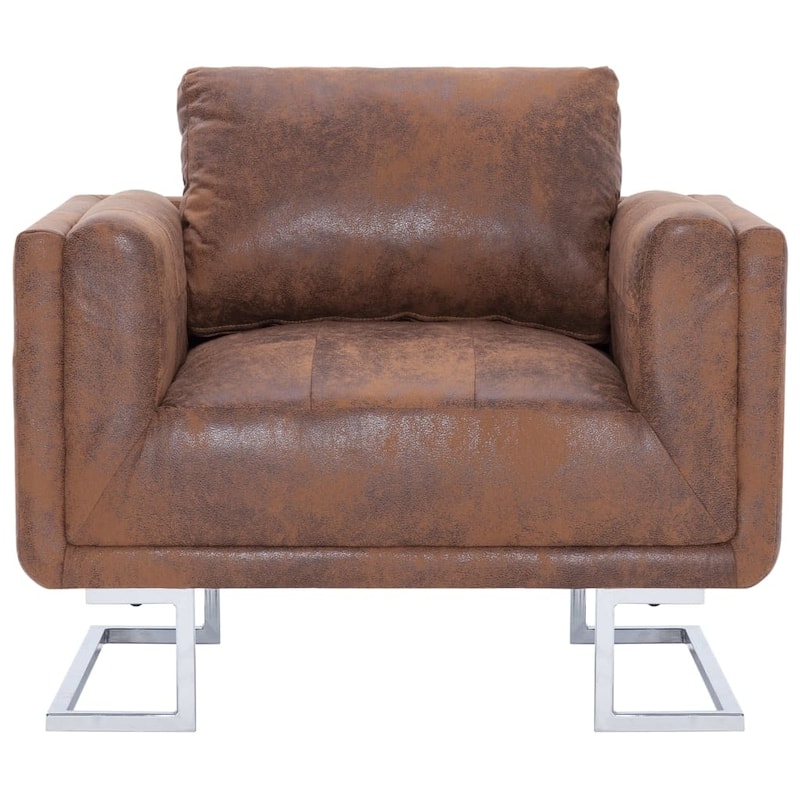 vidaXL Cube Armchair Brown Faux Suede Leather - 33" x 24.4" x 28.7"