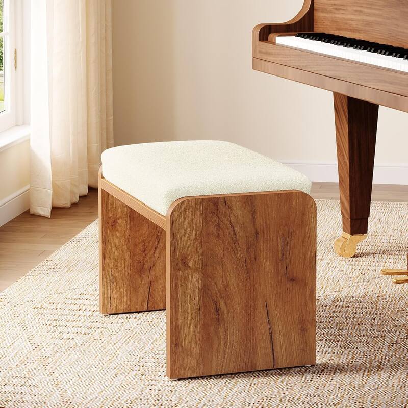 Entryway Bench, Upholstered Shoe Stool with Removable Cushion, H-Shaped Wooden Ottoman
