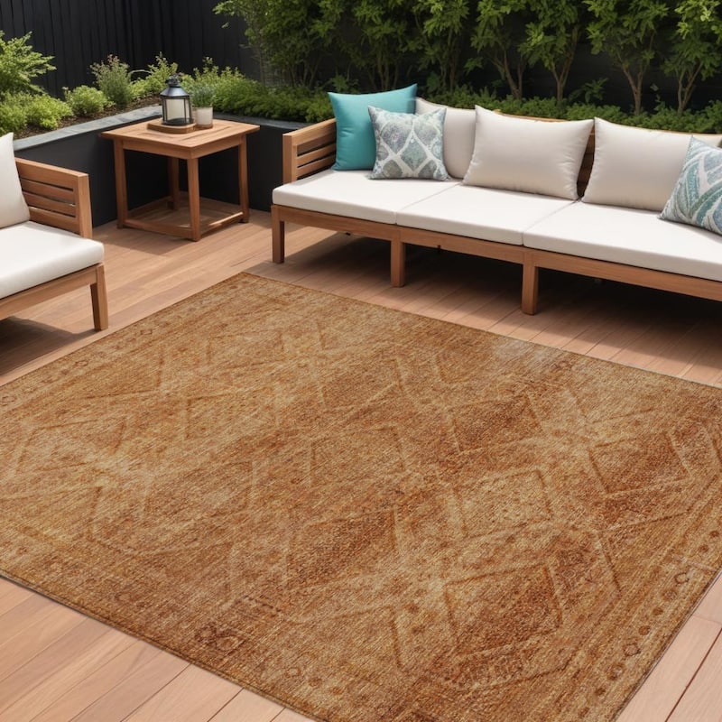 HomeRoots Geometric Transitional Rectangle Outdoor Rug - 10' X 14'