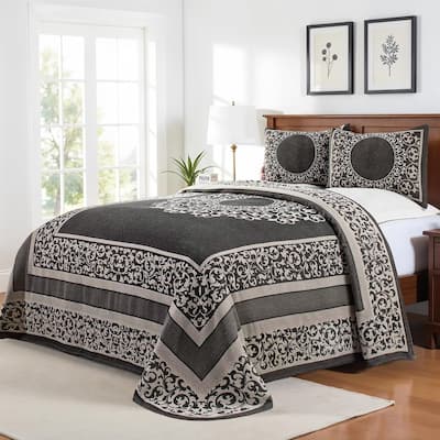 Cotton Blend Oversized Vintage Floral Scroll Bedspread Set by Superior