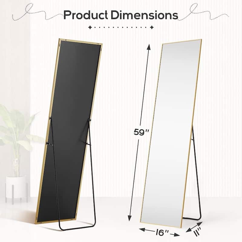 Modern Freestanding Full Length Floor Mirror, 16"x59" Body Wall Mirror, Tall Mirror with Stand Aluminum Alloy Frame