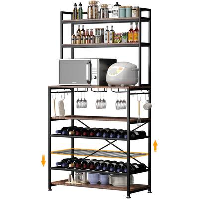 Kitchen Baker's Rack, 6-Tier Microwave Stand with 6 Hooks,Coffee Station Organizer with Adjustable Wine Rack