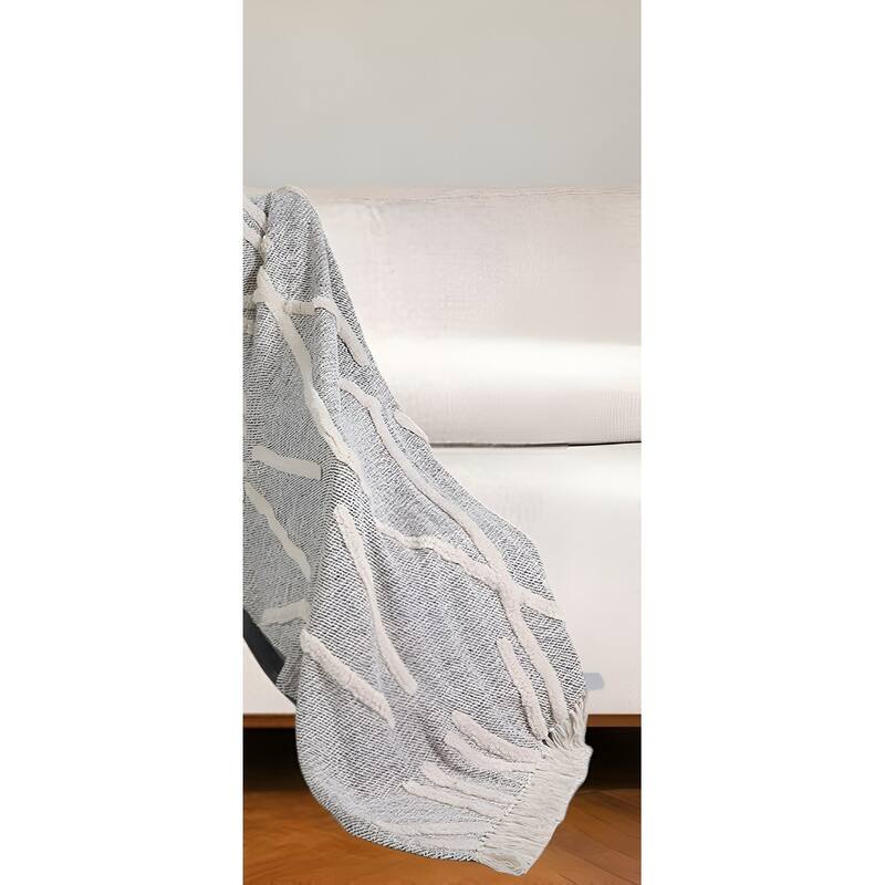 50" X 60" Black and Gray Woven Cotton Geometric Throw Blanket with Fringe - Throw