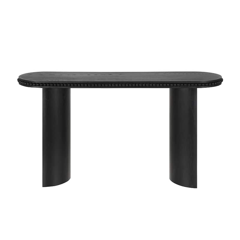 Vintage Console Table With Beaded Trim And Reversible Curved Legs,Natural Wood Veneer Finish-Entryway Accent Table