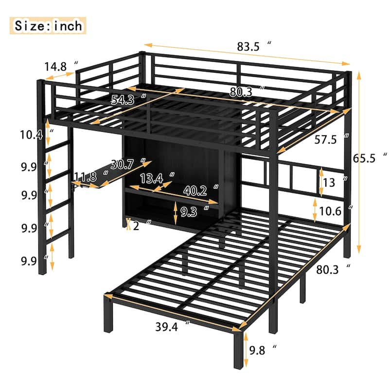 Full XL over Twin Bunk Bed - Features Folding Desk, Built-In Closet & LED Lighting