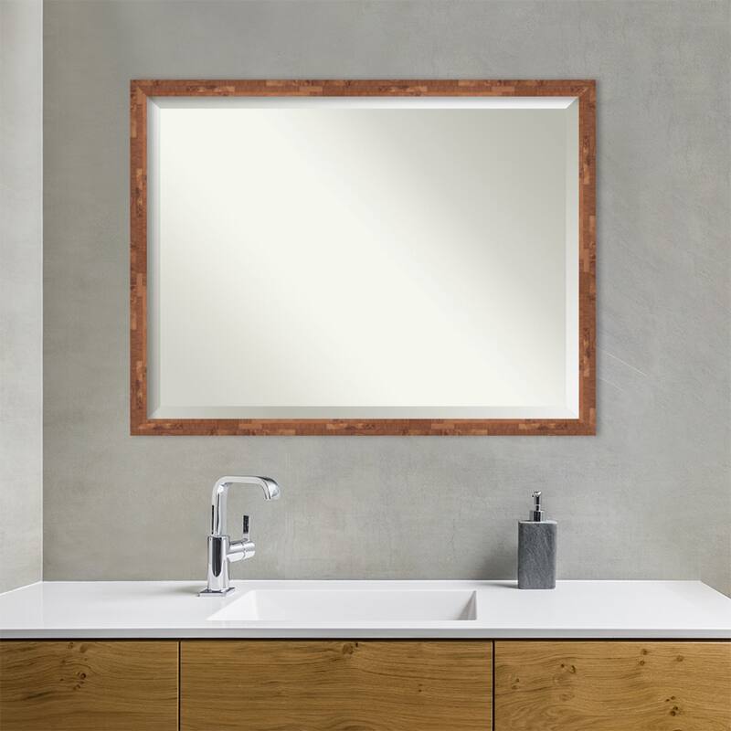 Beveled Wood Bathroom Wall Mirror - Fresco Dark Walnut Frame