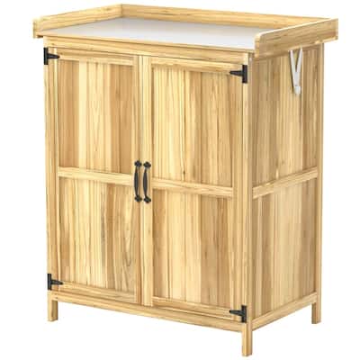Wooden Outdoor Storage Shed with Stainless Steel Top & Inner Shelf - 29.1" W x 16.9" D x 34.6" H