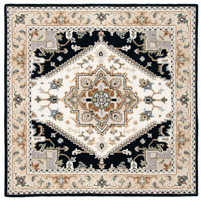 SAFAVIEH Handmade Heritage Carrol Traditional Oriental Wool Rug - 6' Square - Beige/Navy - Square