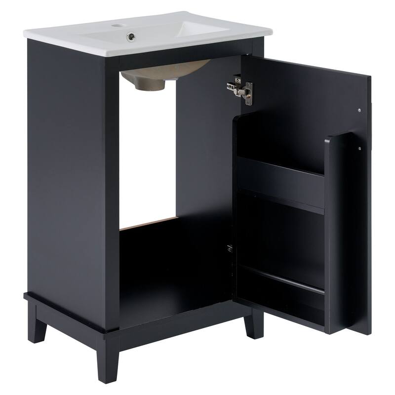 Modern 20" Bathroom Vanity with Freestanding Cabinet, Integrated Ceramic Basin & Storage