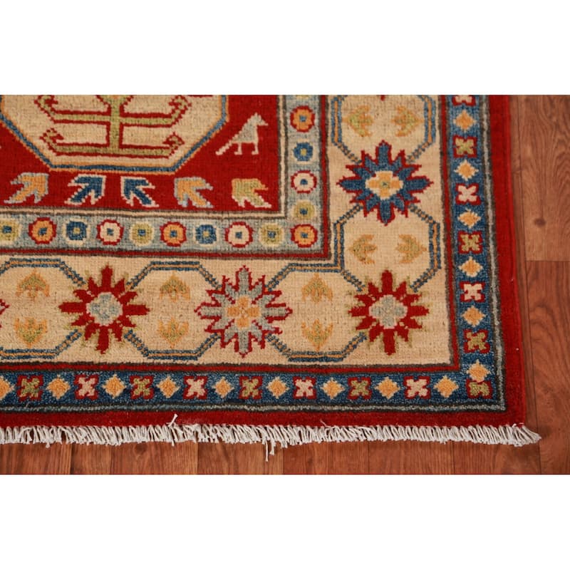 Traditional Kazak Accent Rug Hand-Knotted Geometric Red Wool Carpet - 2'8"x 4'4"