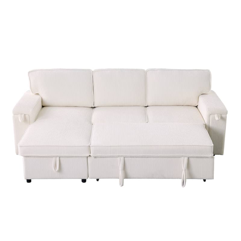 96" Chenille Sleeper Sectional Sofa with Storage Chaise