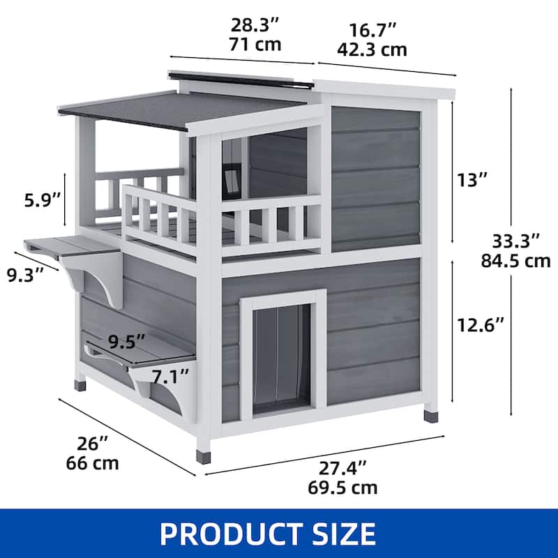 Moasis Two-Story Outdoor Cat House for 2 Cats, Cat Shelter with Openable Roof
