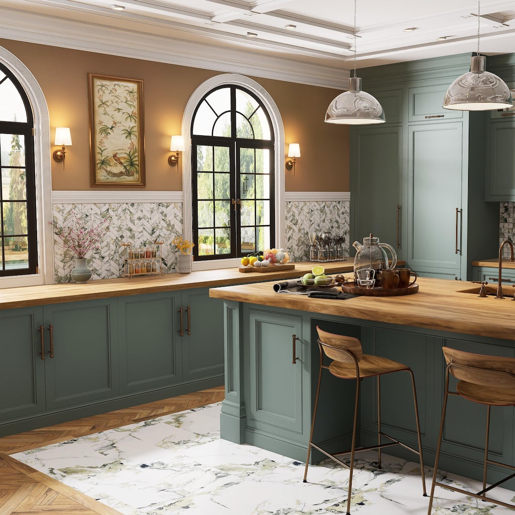 Merola Tile Touche Chevron Jade 11-3/4" x 12-1/4" Porcelain Mosaic Floor and Wall Tile - (1 Tile)