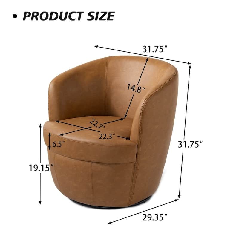 Swivel Barrel Chair For Living Room, Upholstered Faux Leather Accent Chairs