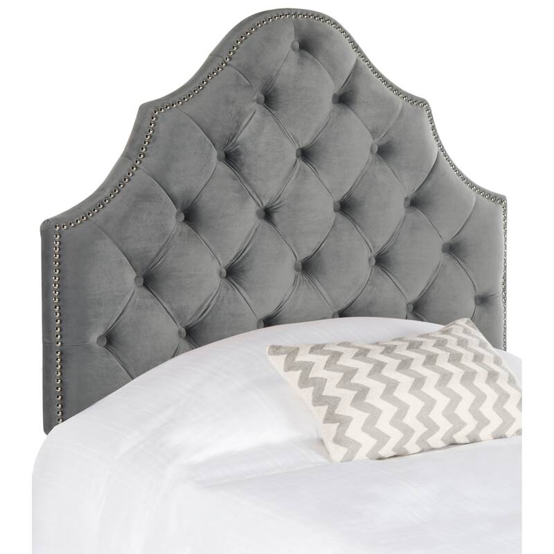 SAFAVIEH Trish Grey Upholstered Tufted Headboard - Silver Nailhead (Twin)