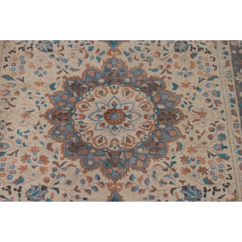Ivory Floral Tabriz Persian Vintage Rug Handmade Wool Carpet - 6'4"x 9'6"