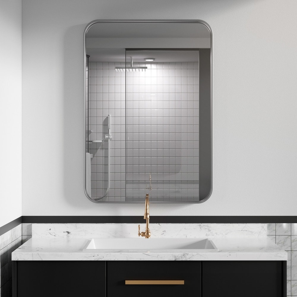 Industrial Rounded Rectangle Metal Frame Wall Mirror