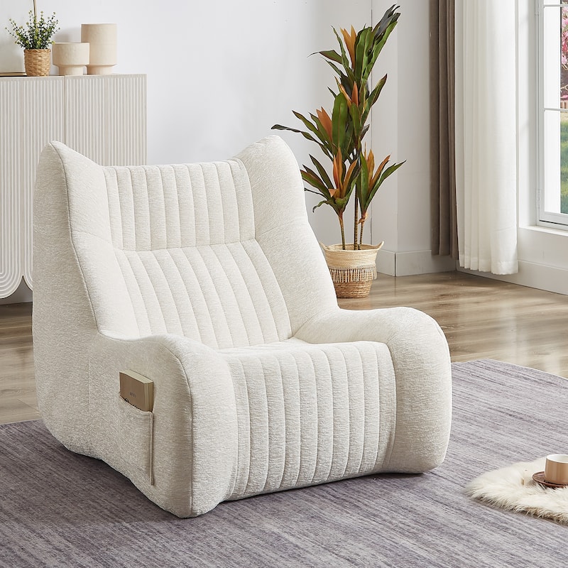 Oversized Bean Bag Chair for Adults with Armrests - Comfy Floor Lounger for Living Room or Bedroo - White