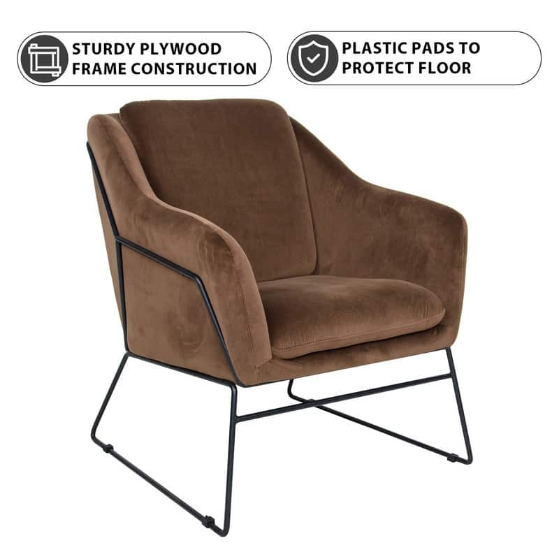 Harmony Mid-Century Velvet Upholstered Accent Arm Chair with Metal Frame & Plush Cushion for Home Office, Living Room, & Bedroom