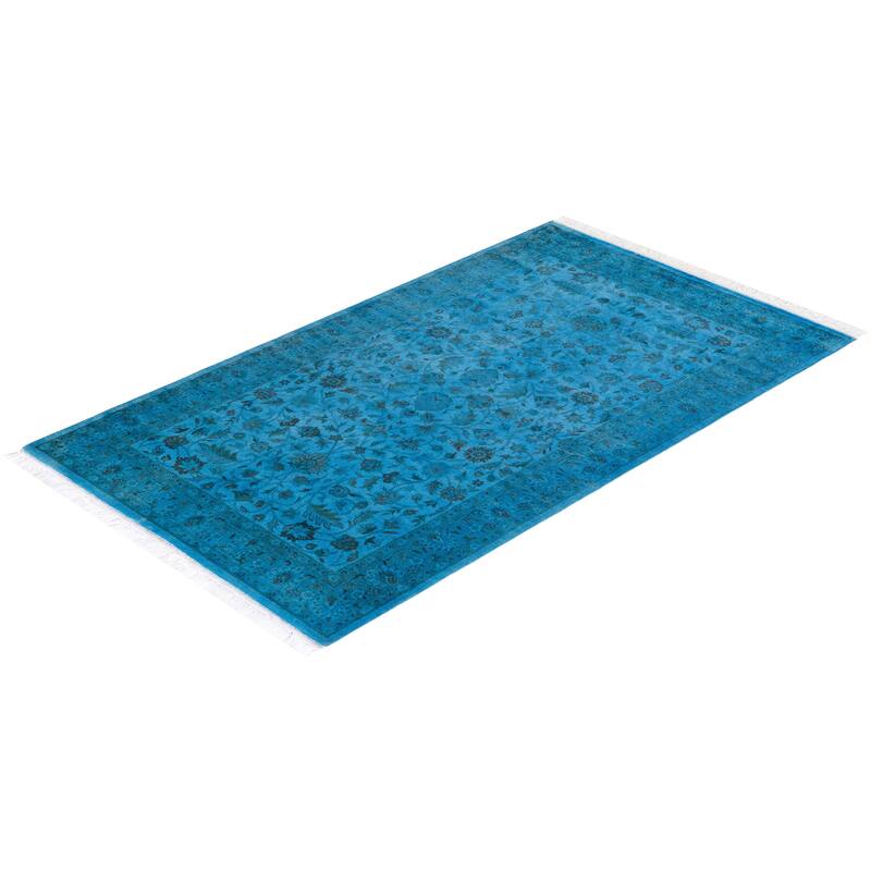 Overton Hand Knotted Wool Vintage Inspired Modern Contemporary Overdyed Blue Area Rug - 3' 1" x 5' 4"
