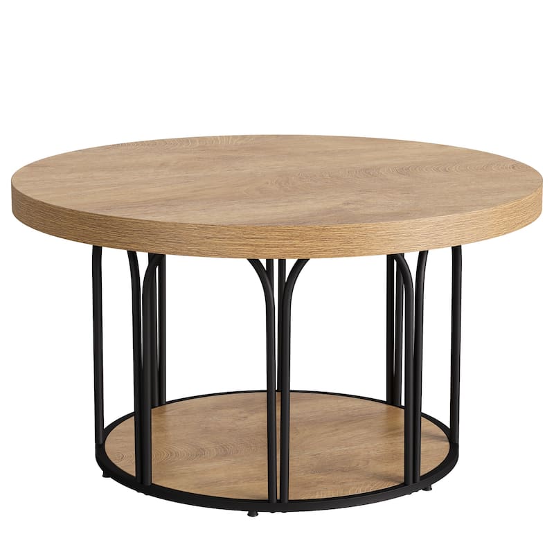 Round Coffee Table, Center Table with Open Storage, Living Room Home Decor Accent Tea Table