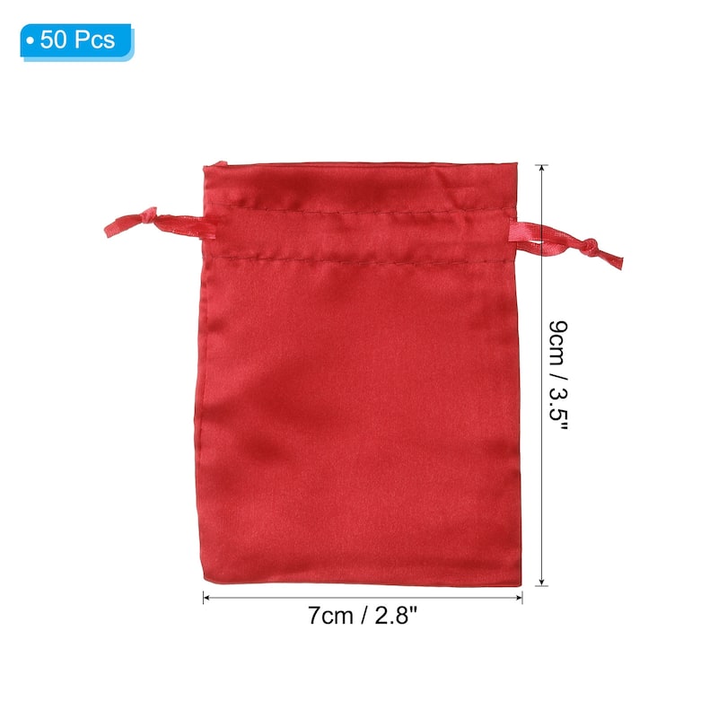 50Pcs 3"x4" Satin Bags Wedding Favor Bags Drawstring Gift Bags - Red