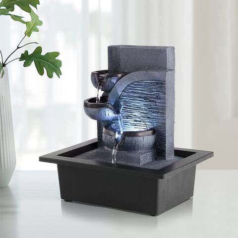 3-Tier Tabletop Water Fountain with LED Lights, Indoor Relaxation Waterfall Fountain Home Office Desktop Decor