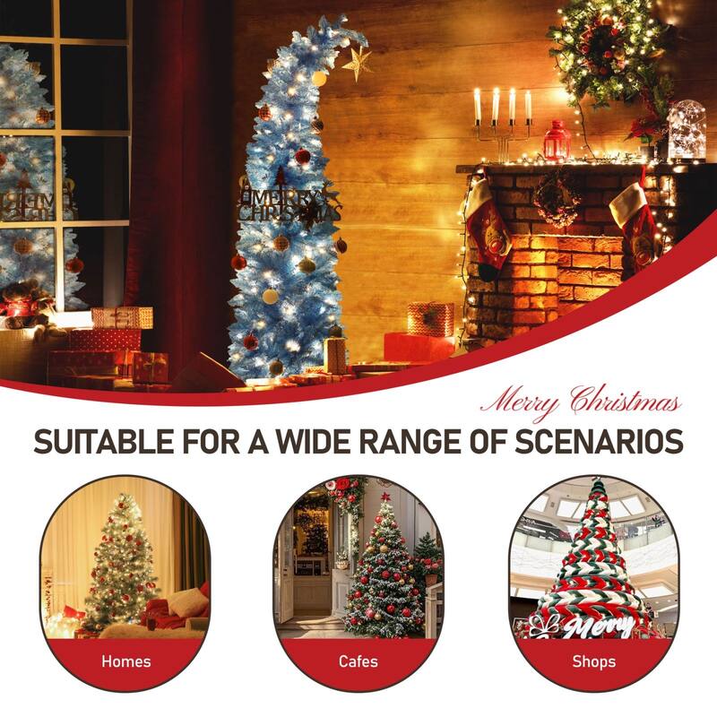 VEIKOUS 6ft Pre-Lit Artificial Christmas Tree with Adjustable Curved or Straight Top - N/A