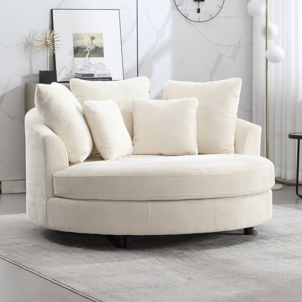 Modern Sofa Chair Round Accent Barrel Chair With 5 Pillows and Optional Ottoman