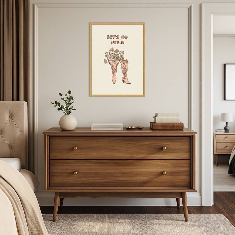 Cowgirl Boots With Flowers by Olena Kovalova Framed Canvas Wall Art Print