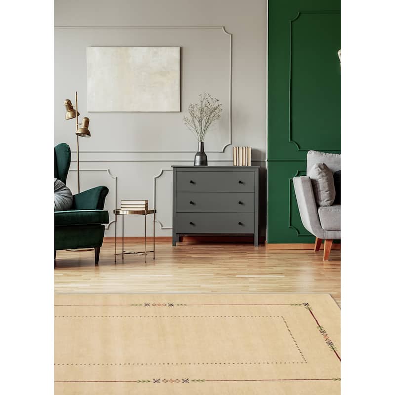 ECARPETGALLERY Hand Loomed Kashkuli Gabbeh Ivory Wool Rug - 5'0 x 7'10