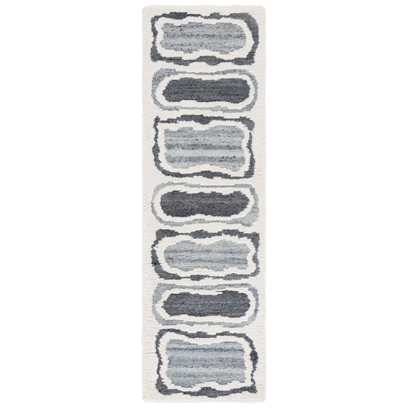 SAFAVIEH Handmade Casablanca Tomomi Wool Rug - 2'3" x 8' Runner - Grey/Ivory