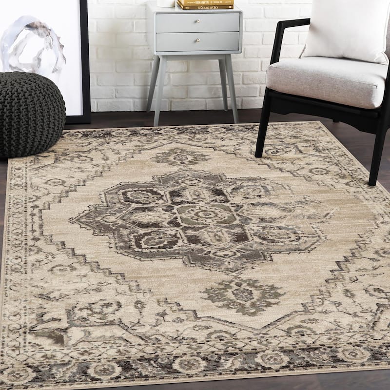 Superior Stretson Modern Farmhouse Medallion Slate Indoor Area Rug - 5' x 8' - Slate