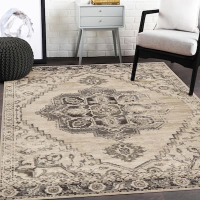 Superior Stretson Modern Farmhouse Medallion Slate Indoor Area Rug