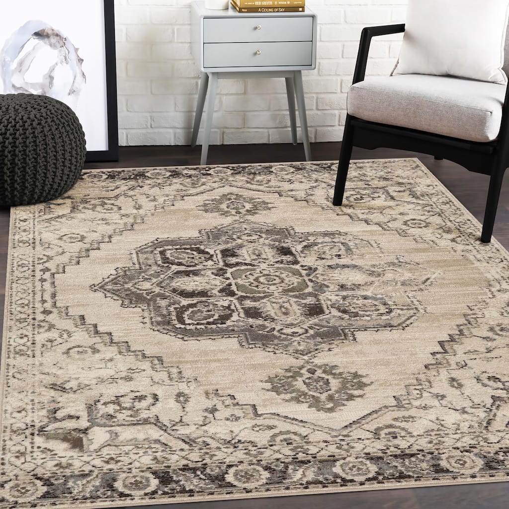 Superior Stretson Modern Farmhouse Medallion Slate Indoor Area Rug