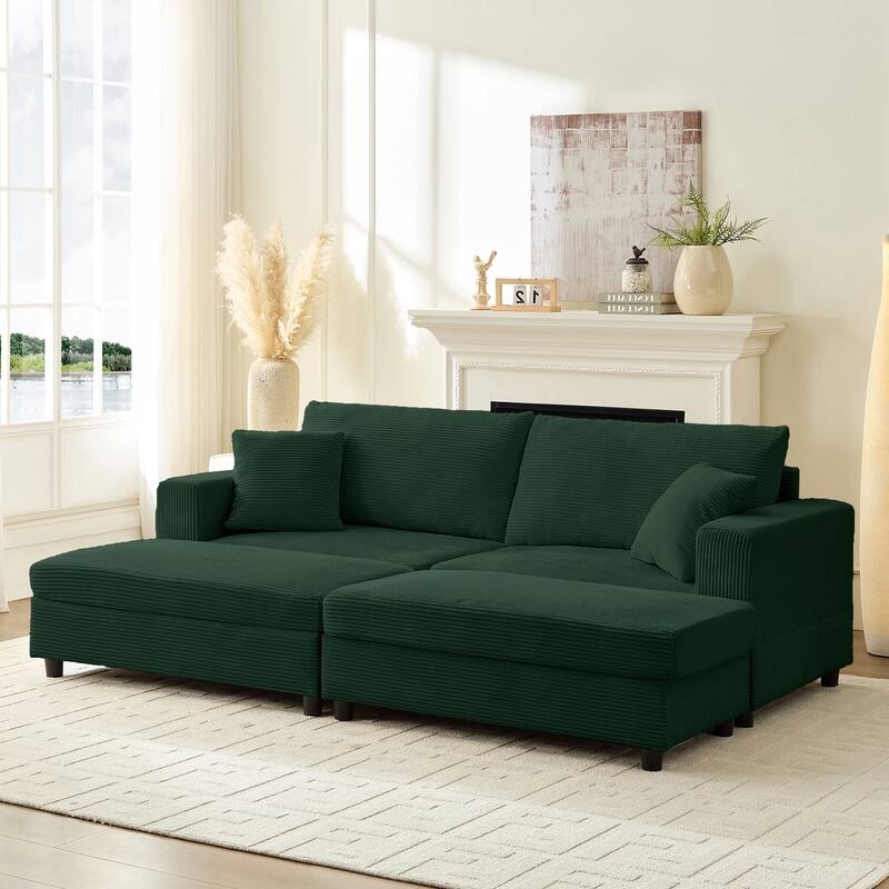 Mixoy Corduroy Chaise Lounge Deep Seat Sleeper Sofa Chair with Storage Ottoman,Upholstered 1-Seater/Loveseat Sofa Couch