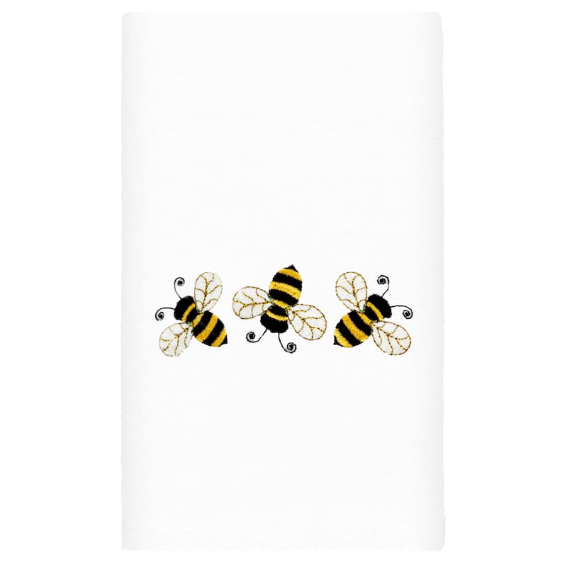 Authentic Hotel and Spa Bee Dance - Embroidered Luxury 100% Turkish Cotton Hand Towel - White