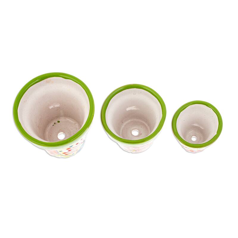 Novica Handmade Flourishing Flora Ceramic Flower Pots (Set Of 3)