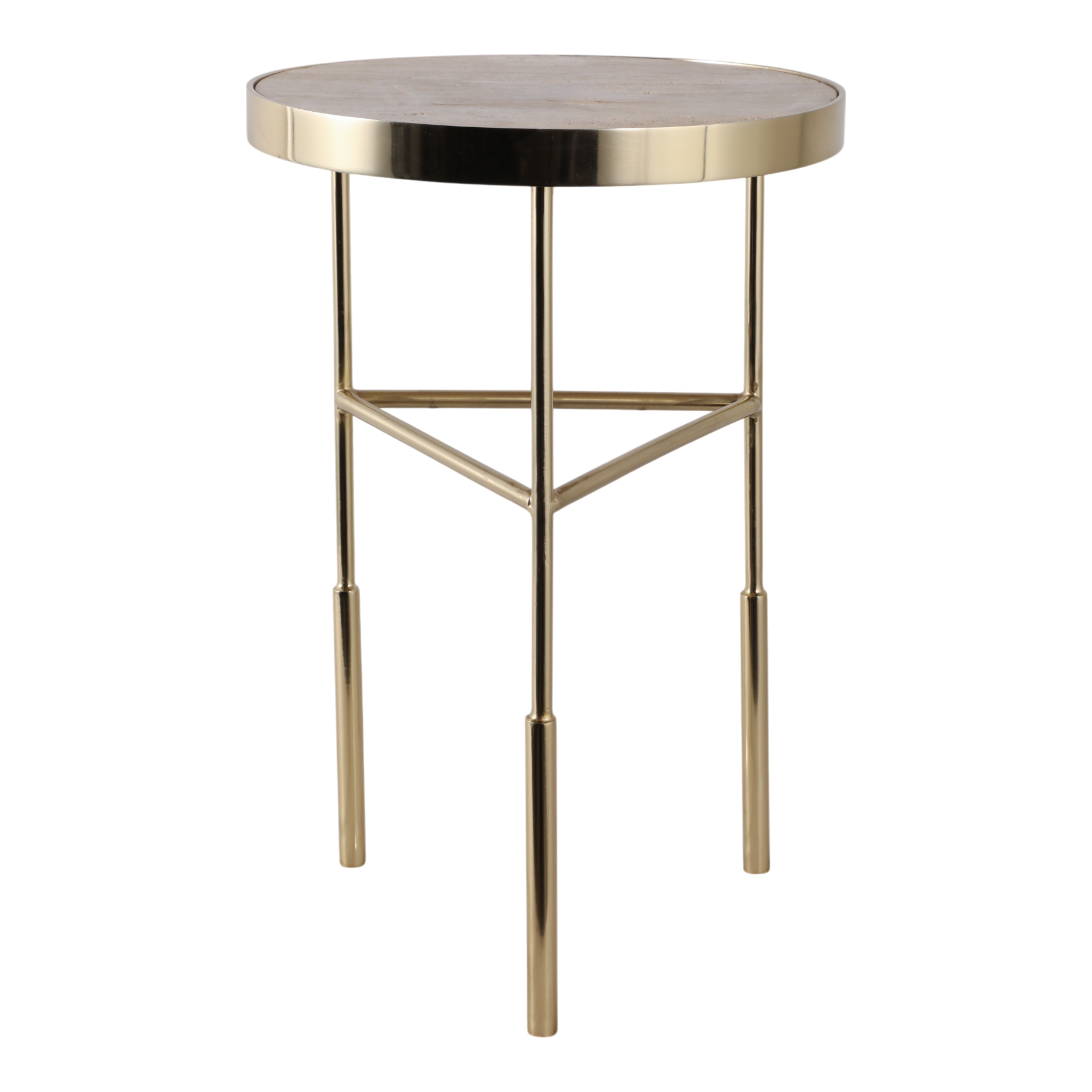 Stone Metal Side Table Round Top Slim Base Home Decor - 22" White - 21.75"