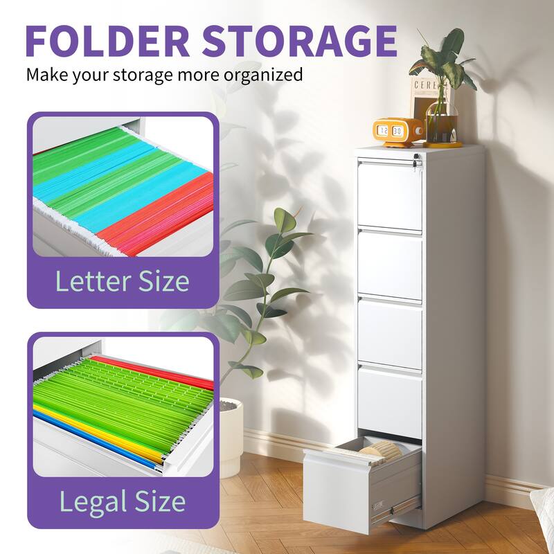 Modern Filing Cabinet, Vertical Filing Cabinet with 5 Drawers, Anti-Tilt System and Locks, for Home Office