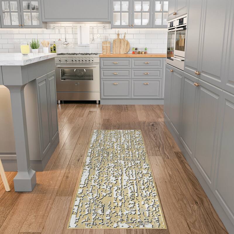 Wyman Modern & Contemporary Abstract Indoor Area Rug - Yellow/Gray - 2'3'' x 7'3''