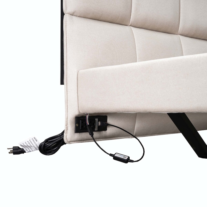 Full Size Upholstered Platform Bed with LED Lights