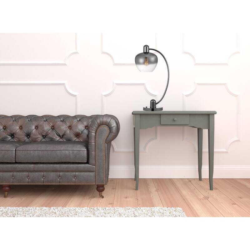 Gunmetal Metal Table Lamp with Silver Glass Globe Shade and Dimmable Switch - 9” x 9” x 27” (D x W x H)