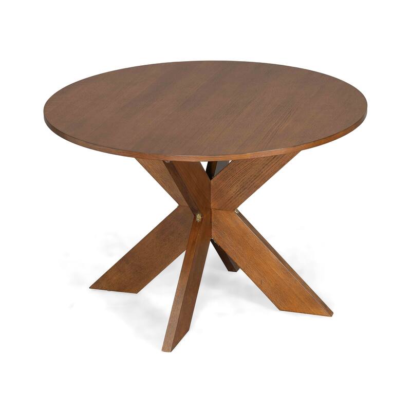 Classic Round Dining Table, Space-Saving Kitchen Table Seats 5, Cherry Finish, Sturdy and Easy to Assemble